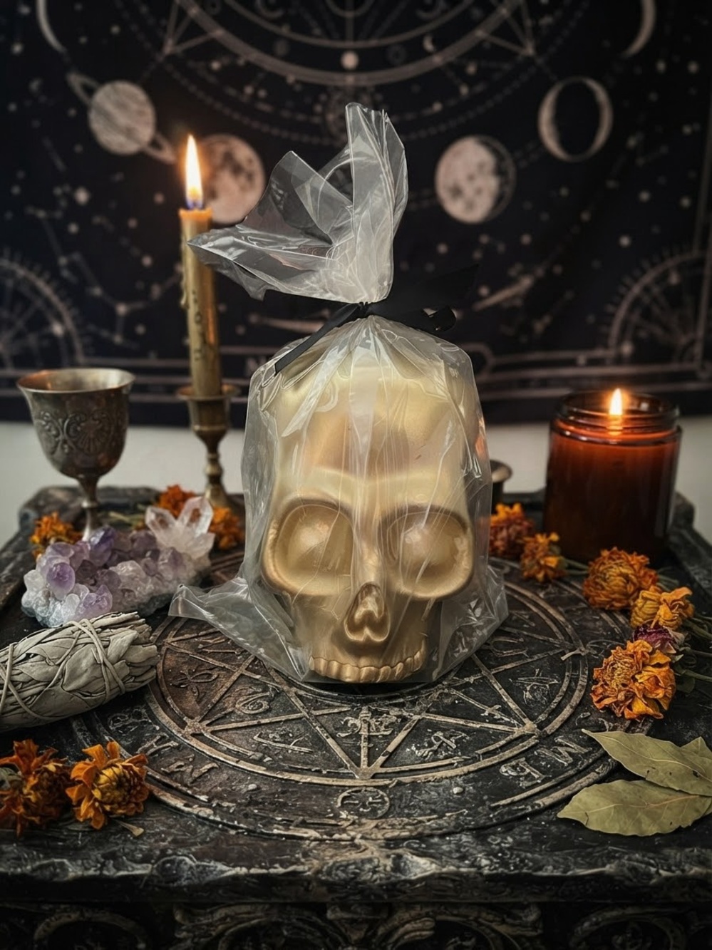 Gold Skull Accent Candle - Home Accents